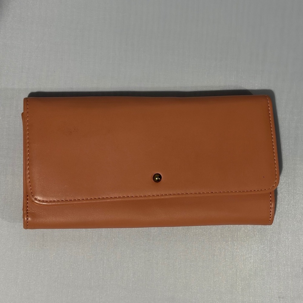 Universal Thread Cognac Brown Faux Leather Trifold Wallet with ID Window